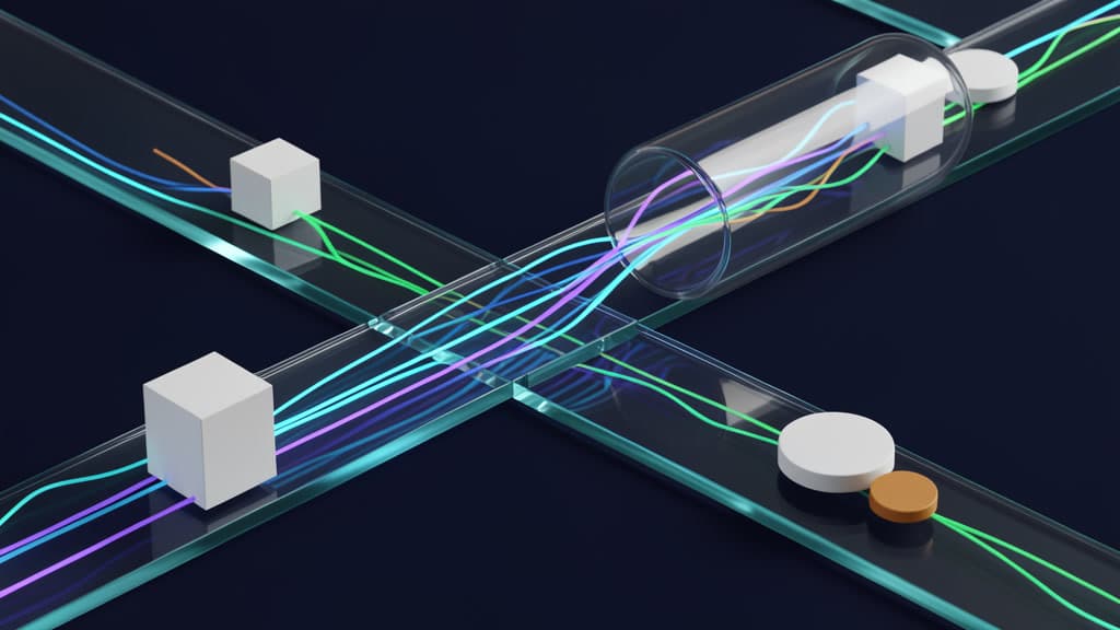 Abstract endpoint telemetry trail showing a local AI agent's activity flowing through guarded evidence paths.