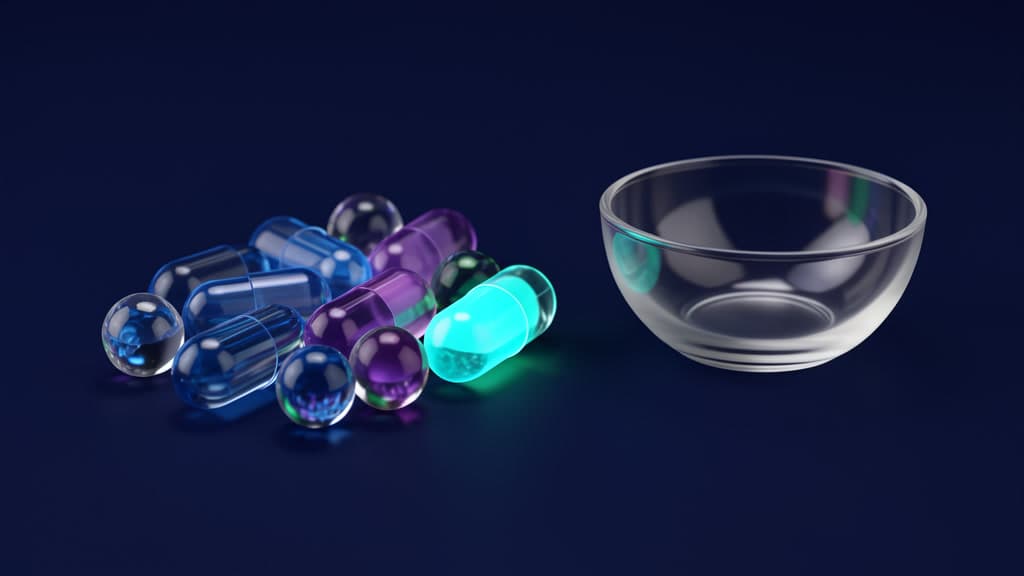 Cool-toned glass memory capsules on a dark studio surface, with one glowing stale capsule being diverted into a separate quarantine lane.
