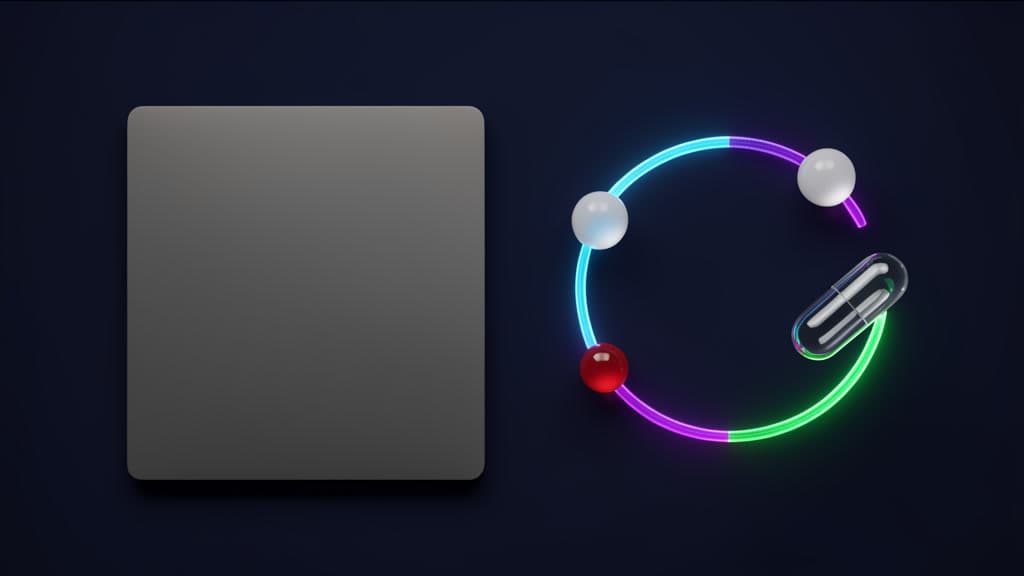 A closed dark laptop slab with a small glowing agent capsule tethered to a timed energy loop and a single red thermal bead, on a midnight navy background with cyan and violet light.