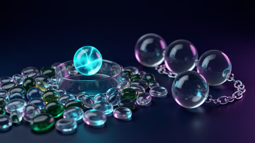 A glowing fault bead is lifted from a field of glass pebbles toward a review chain, representing legacy code findings becoming verified remediation work.