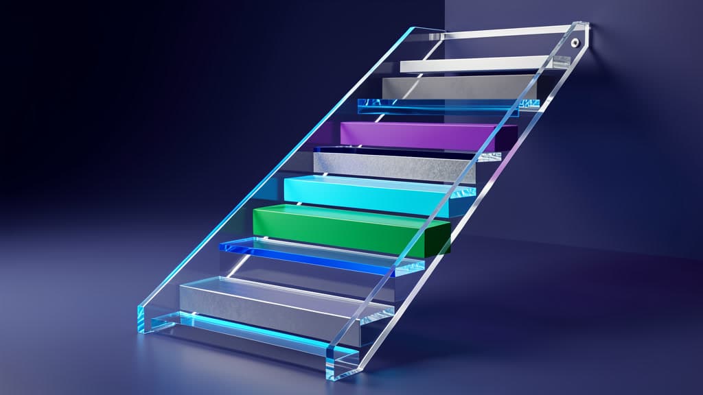 A cool-toned transparent scope ladder showing guarded rungs for AI agent work before complexity increases.
