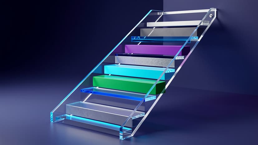 A cool-toned transparent scope ladder showing guarded rungs for AI agent work before complexity increases.