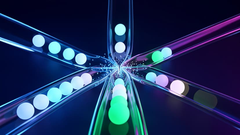 Abstract approval lanes with AI drafts flowing toward human review checkpoints