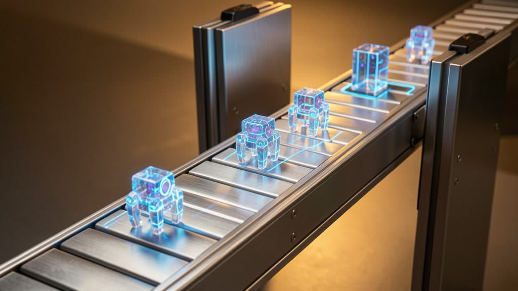 AI modules moving through a controlled business workflow gate