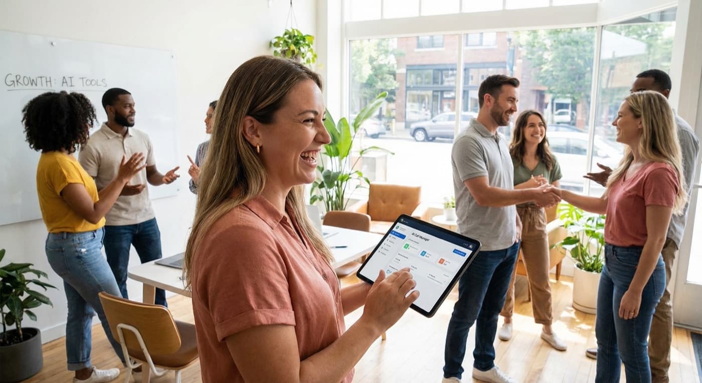 Small business owner managing AI calls