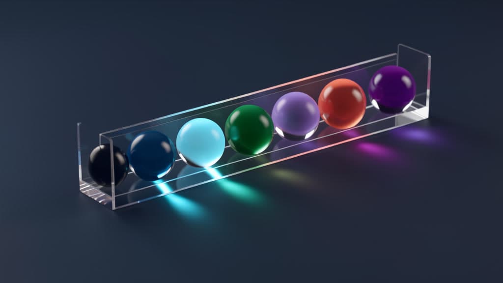 Unmarked colored state tokens moving through a transparent workflow test lane.
