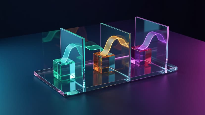 Translucent approval gates route colorful brand asset blocks through a clean review workflow.