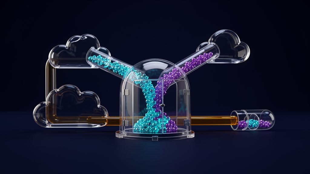 Abstract glass conduits carry coding-agent session records from editor, terminal, and cloud surfaces into a secure operations archive.