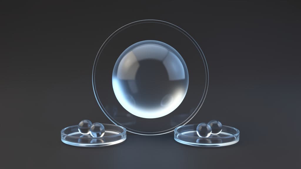 A smooth luminous glass sphere sits behind a clear circular approval boundary, with smaller unmarked glass beads nearby for data, cost, compliance, and rollback.