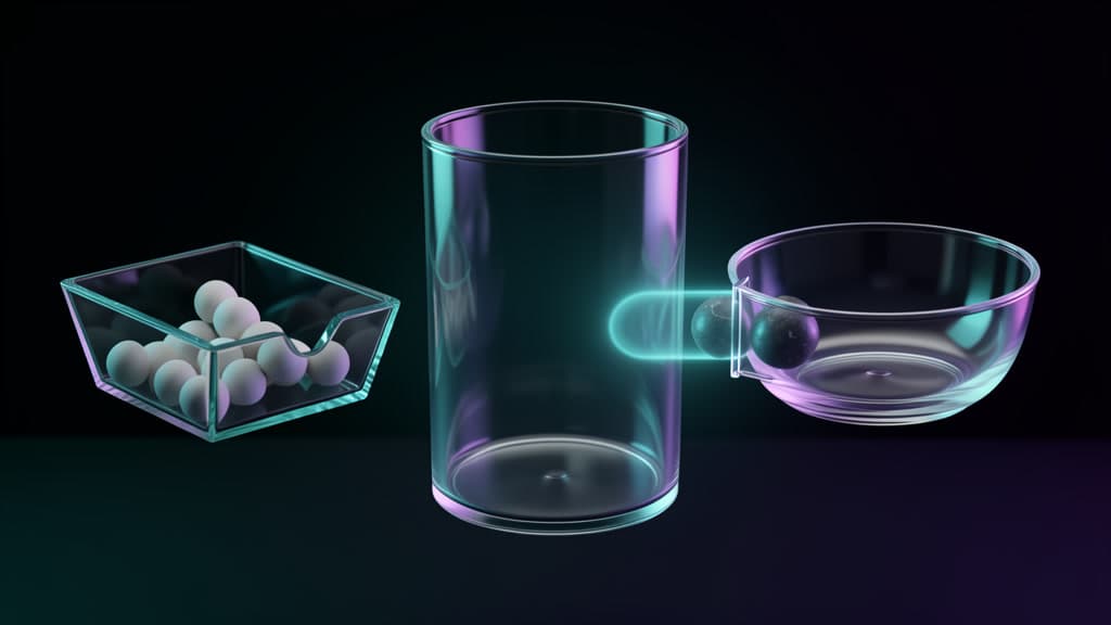 A glass quarantine chamber sits between an inbox tray of public issue input and a separate gate for public replies, with small blank glass beads marking input, private context, and outgoing comments.