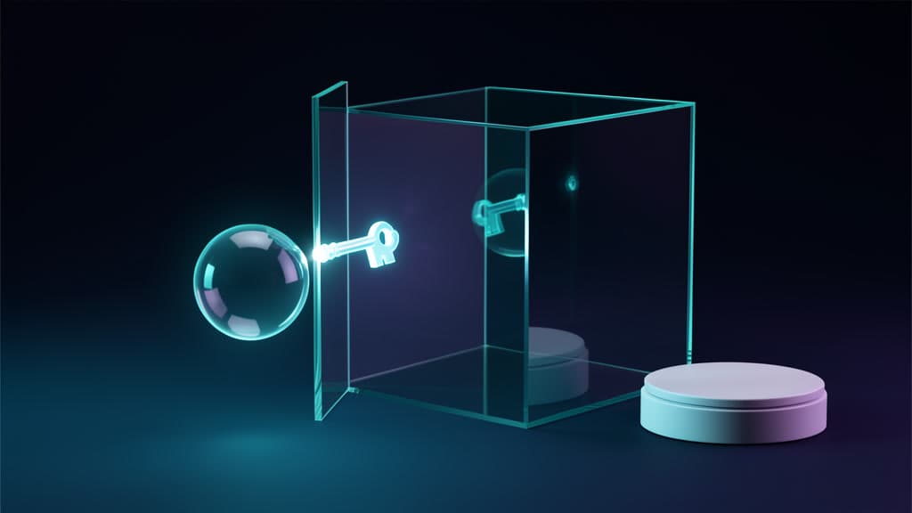 A cool-toned claim ticket moving from a temporary agent path through a narrow light gate toward a separate human claim point.