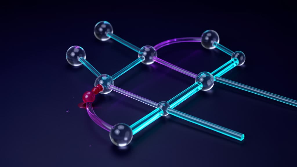 A cool-toned evidence map showing a small glowing contaminant entering one public-source node and spreading through connected answer paths, while a separate clean owned-source path stays reinforced.
