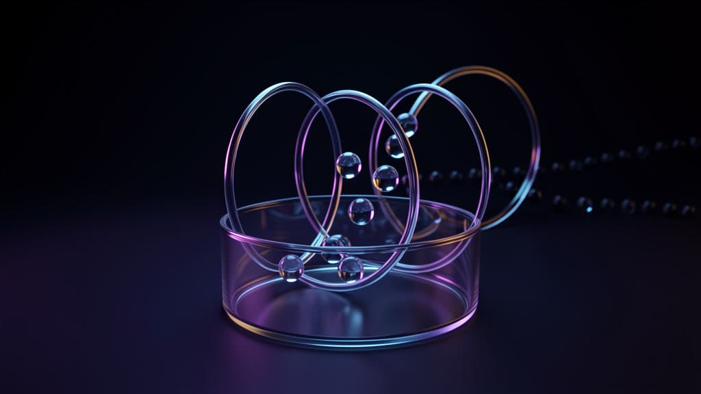 Glowing glass beads pass through transparent hoops into a circular archive well, suggesting coding-agent session records routed before they are needed.