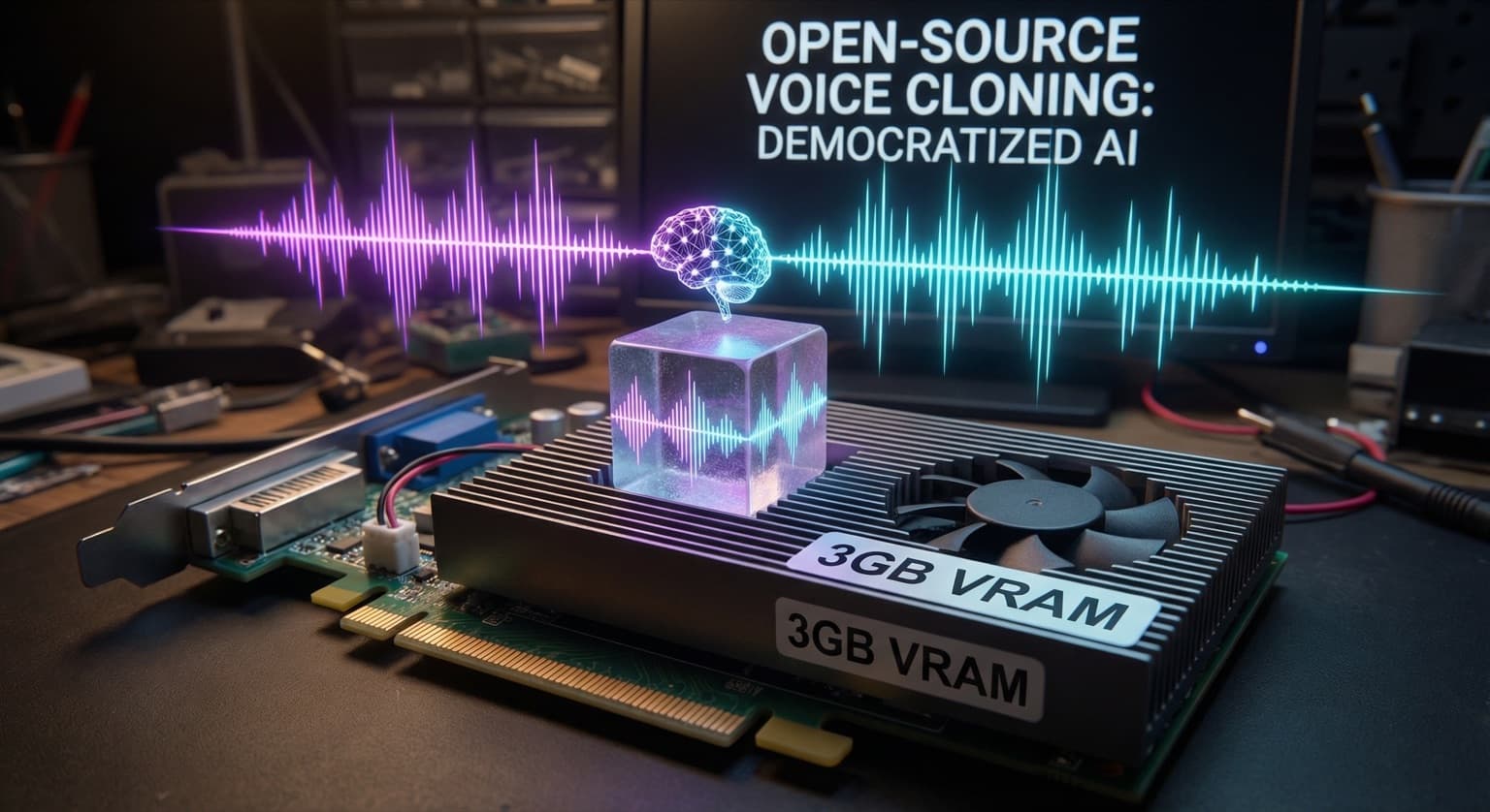 A futuristic digital waveform transforming into a human voice