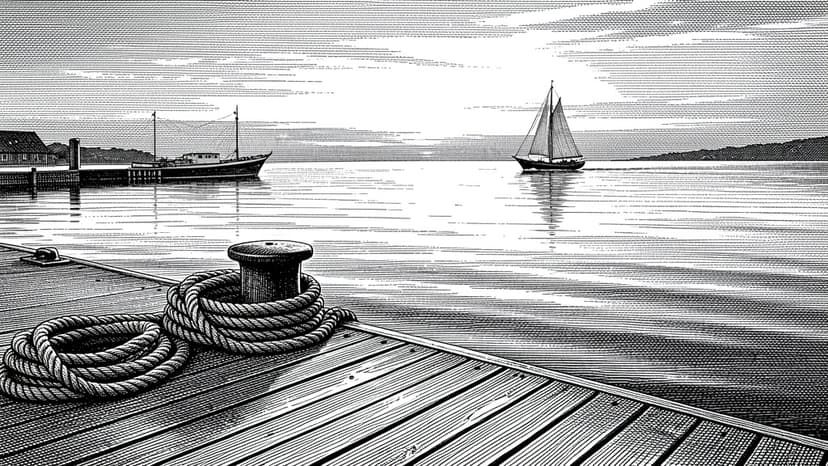 An empty harbor berth with coiled ropes and a distant sailboat, representing an AI model access window closing.