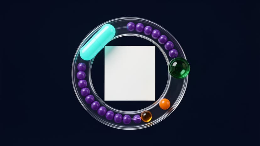 A blank page tile inside a transparent glass loop with glowing capsule, version beads, and rollback bead on a midnight navy background.