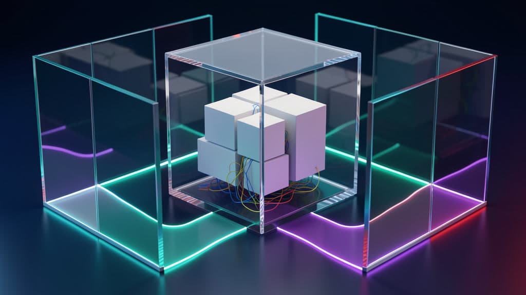 Cool-toned security visual of blank repository blocks sealed inside glass quarantine walls before agent execution.