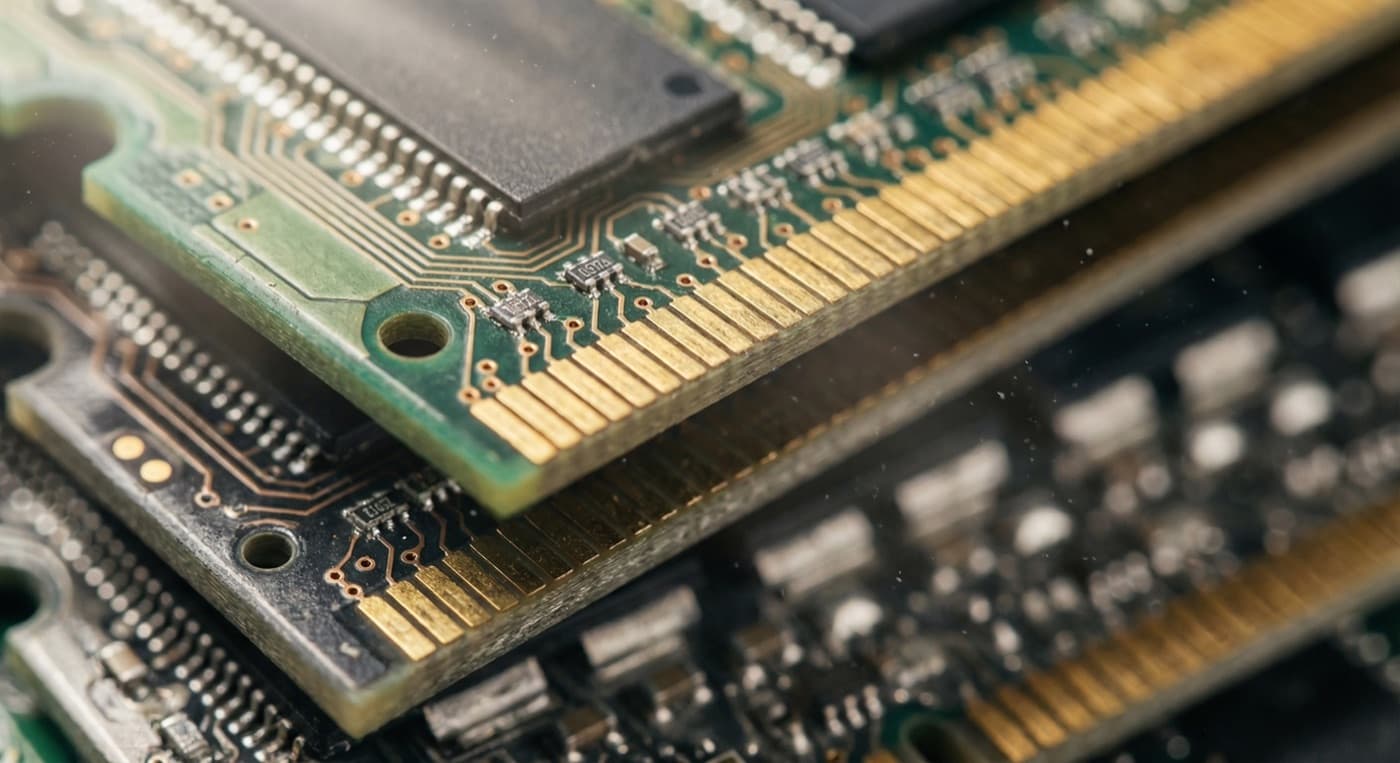 Close up visualization of stacked HBM4 memory chips with glowing circuitry