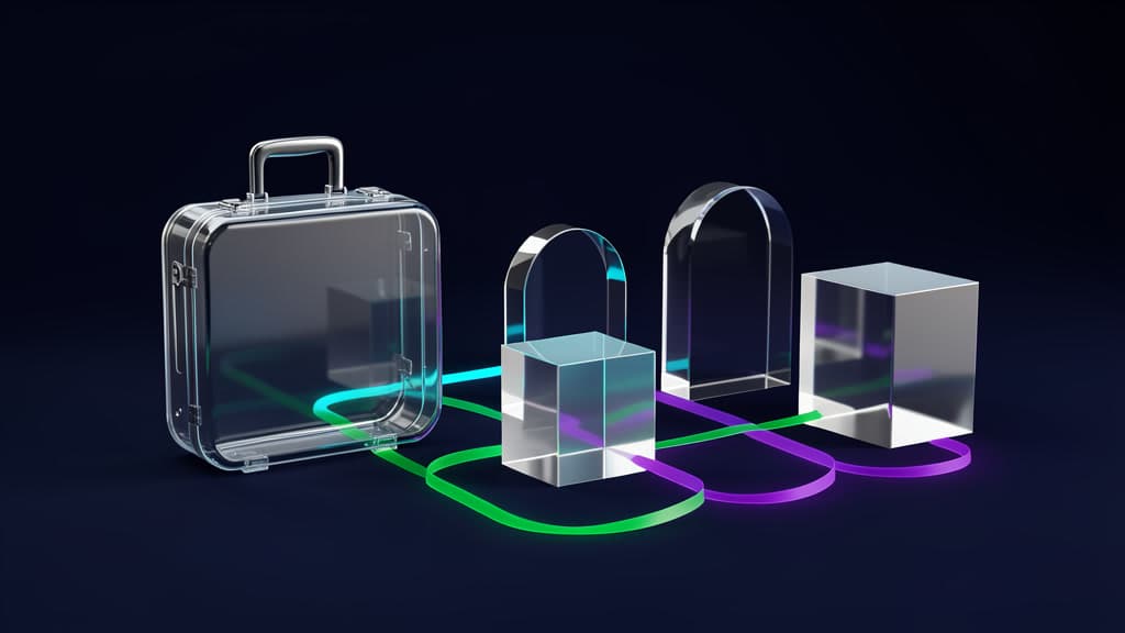 Portable support AI exit kit made from blank glass modules and customer-message light paths