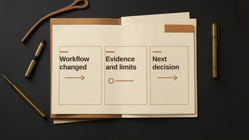 Pilot handoff folder organized into the workflow change, evidence and limits, and the next decision.