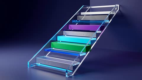 A cool-toned transparent scope ladder showing guarded rungs for AI agent work before complexity increases.